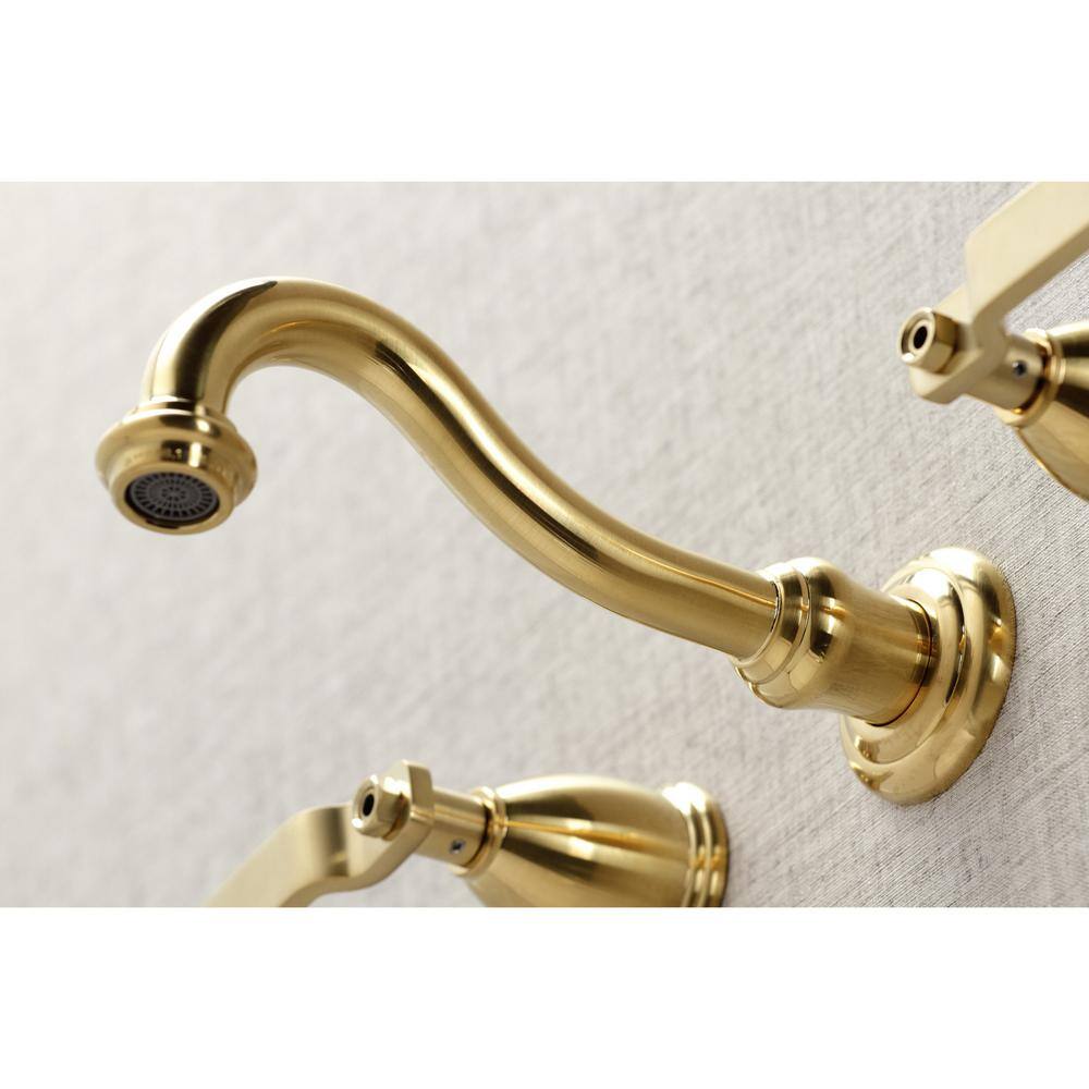 Kingston Brass Whitaker 2-Handle Wall Mount Bathroom Faucet in Brushed Brass HKS3127KL