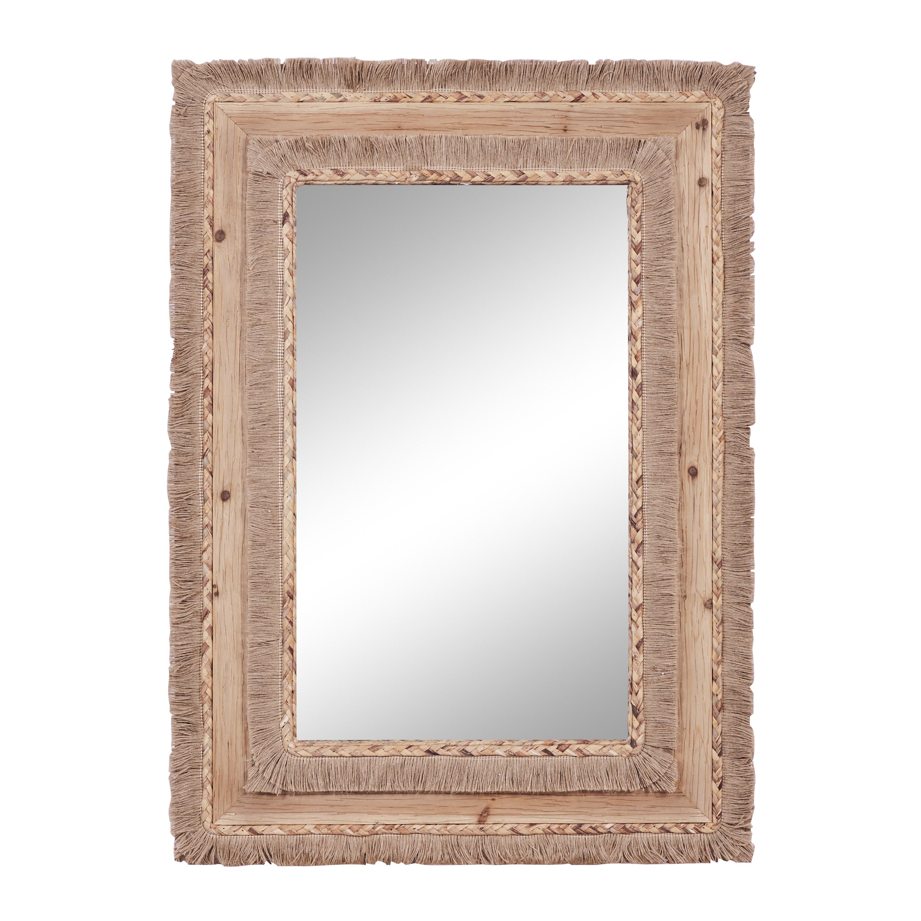 Brown Bohemian Style Wood Wall Mirror 36 x 26