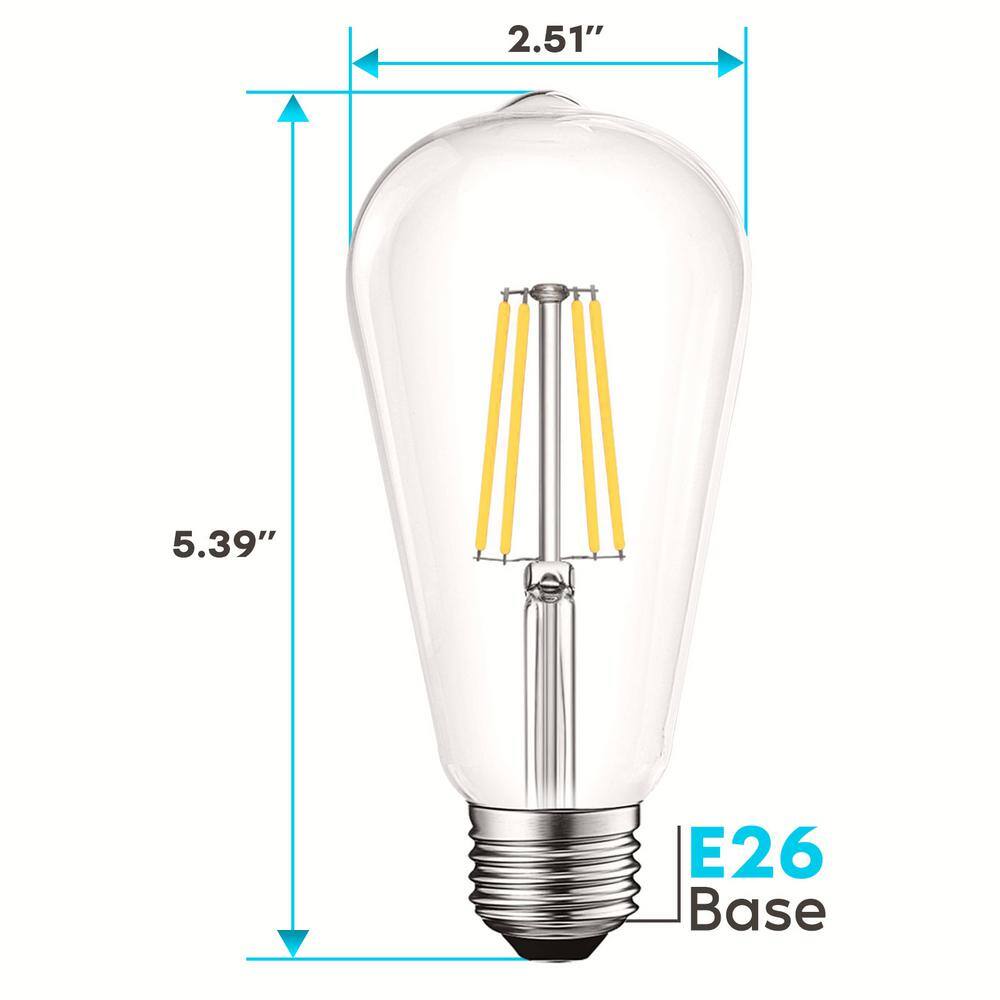 LUXRITE 75W Equivalent ST19 ST58 Dimmable Edison LED Light Bulbs 8-Watt 800 Lumens UL Listed 4000K Cool White E26 Base (4-Pack) LR21652-4PK