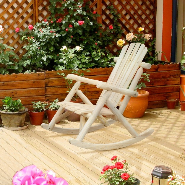 Outsunny Wooden Adirondack Rocking Chair Outdoor Rustic Log Rocker With Slatted Design For Patio