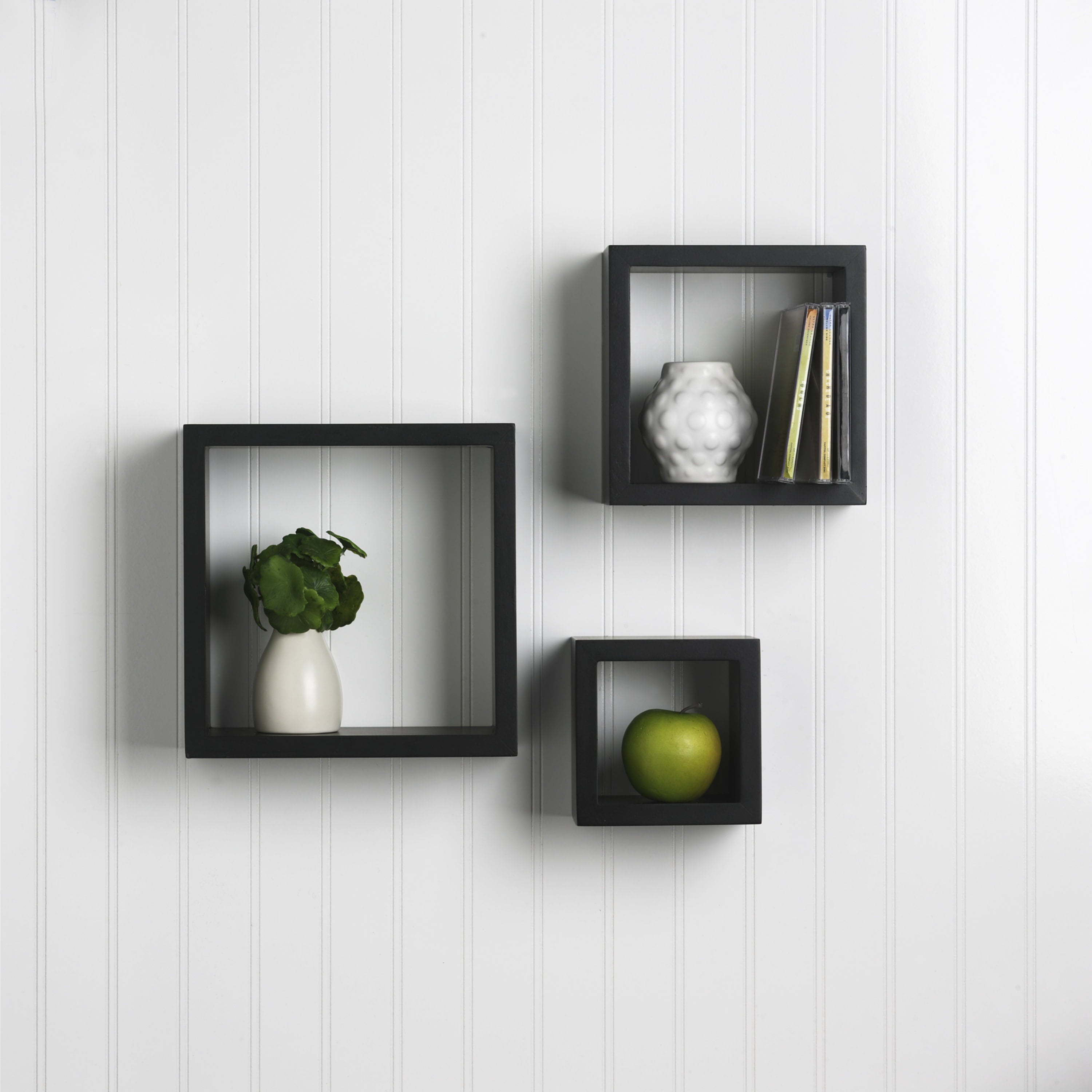 Melannco Black Square Shelves in Assorted Sizes, 3 Count