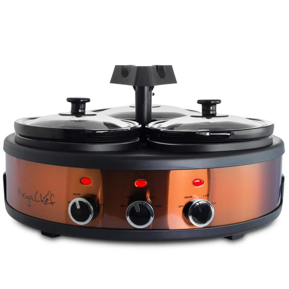 MegaChef Triple 4.5 Qt. Copper Slow Cooker with Glass Lids 985109462M