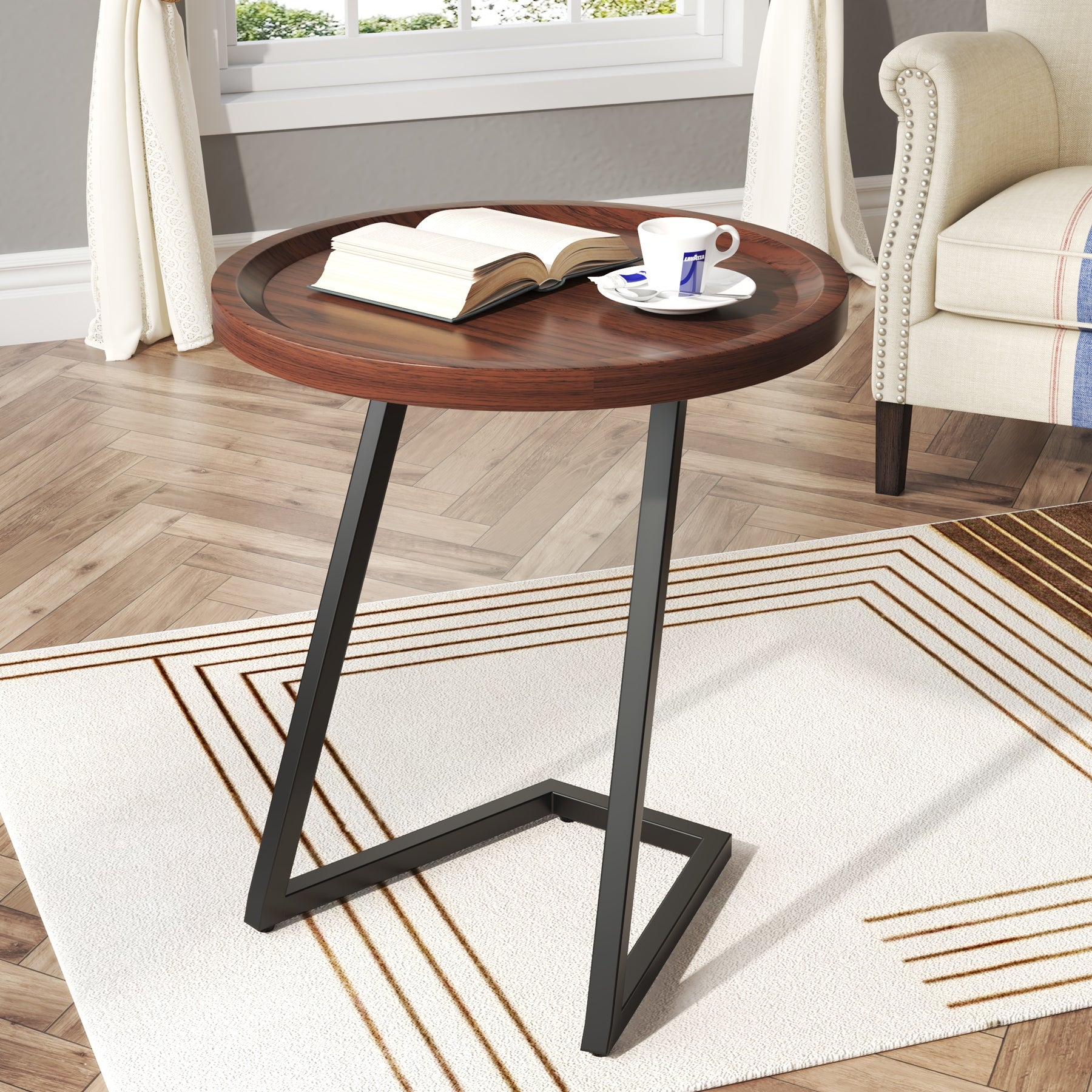 Round End Table Side Tables with C-Shapped Legs