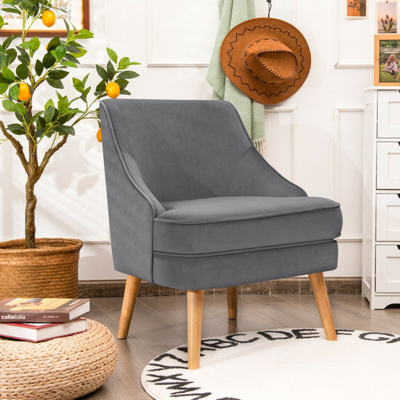 Costway 07589624 Mid Century Velvet Accent Chair w...