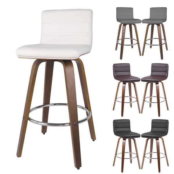 Swivel Bar Stools Wood PU Leather Upholstered Kitchen Barstool 26-inch - Set of 2