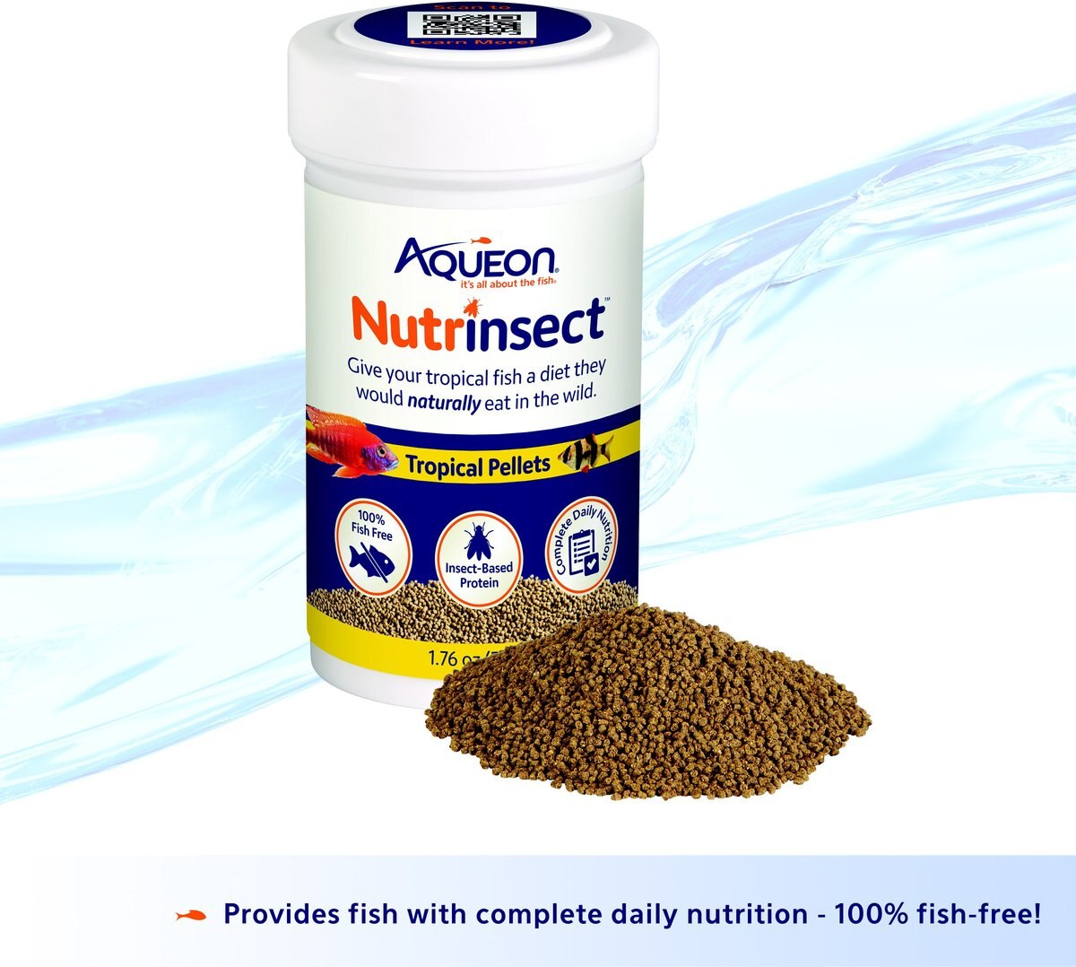 Aqueon Nutrinsect Fish Food Tropical Pellets， 1.76-oz