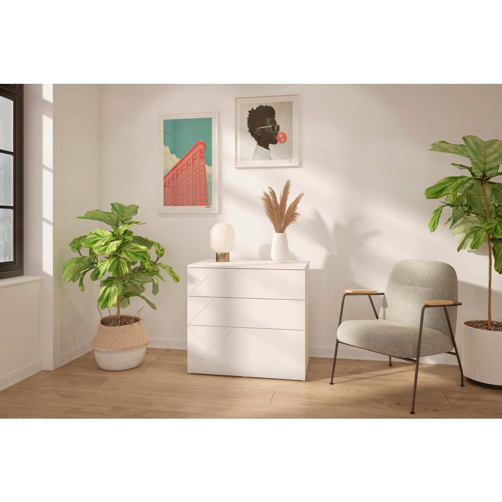 Nexera Atypik White Decorative Lateral File Cabinet with 3-Graphic Detailed Drawers 608603