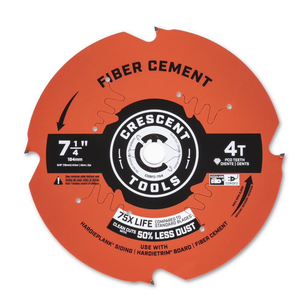 CRESCENT Circular Saw Blade 7 1/4 x 4 Tooth Fiber Cement ;