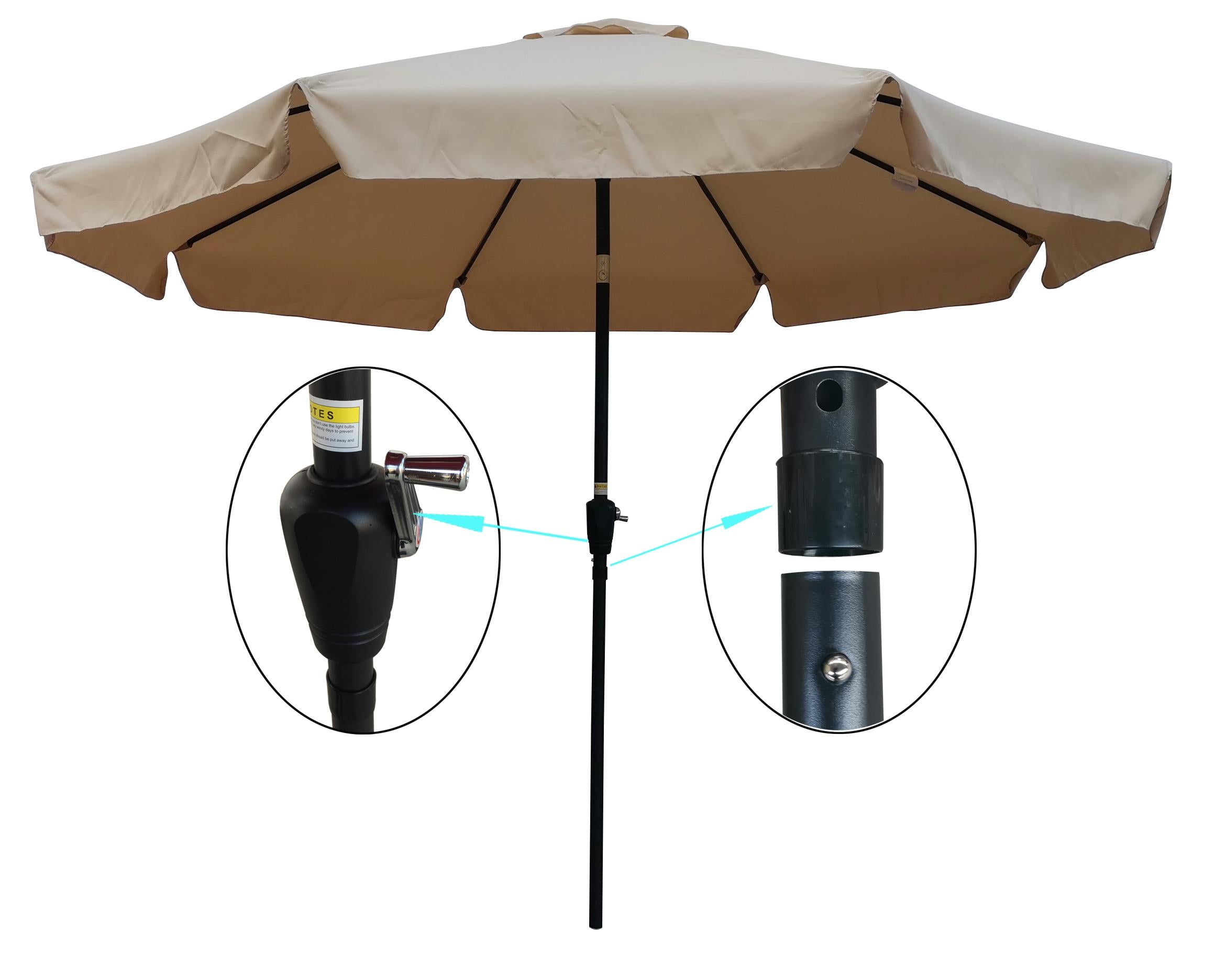 UBesGoo 10FT Outdoor Garden Table Umbrella Patio Umbrella Tan