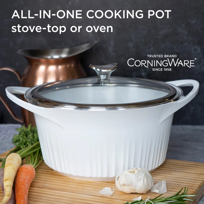 Corningware 1143420 5.5 Qt. Cast Aluminum White Dutch Oven with Lid