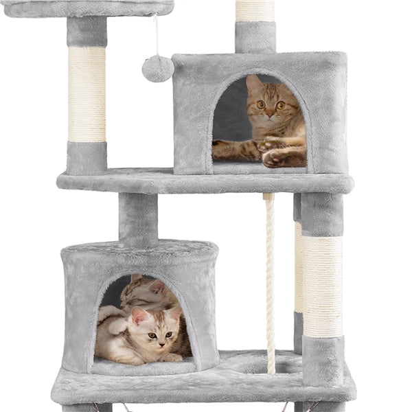 Topeakmart 62.2''H Multi Level Cat Tree Tower with Condos Foam-Padded Perches， Light Gray