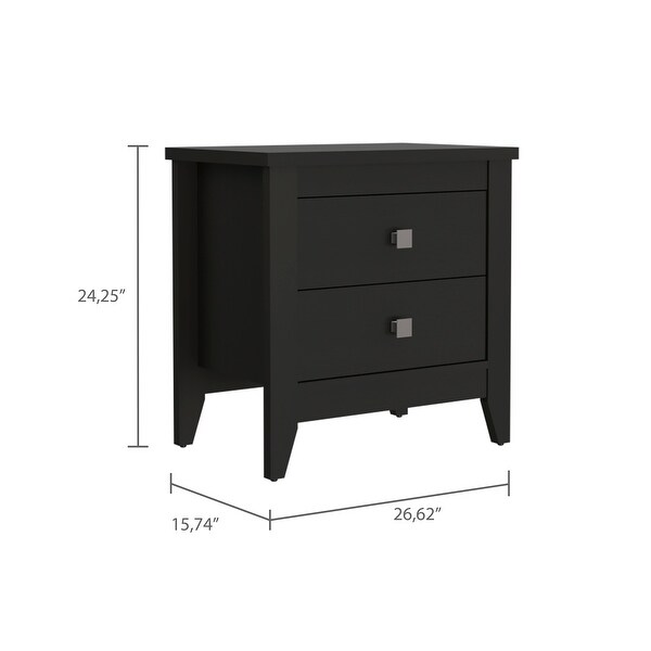 Contemporary Style 2-Drawers 4-Tapered Legs Bedside Table， Superior Top， Simplicity Nightstand， for Bedroom Living Room Office - - 37846972