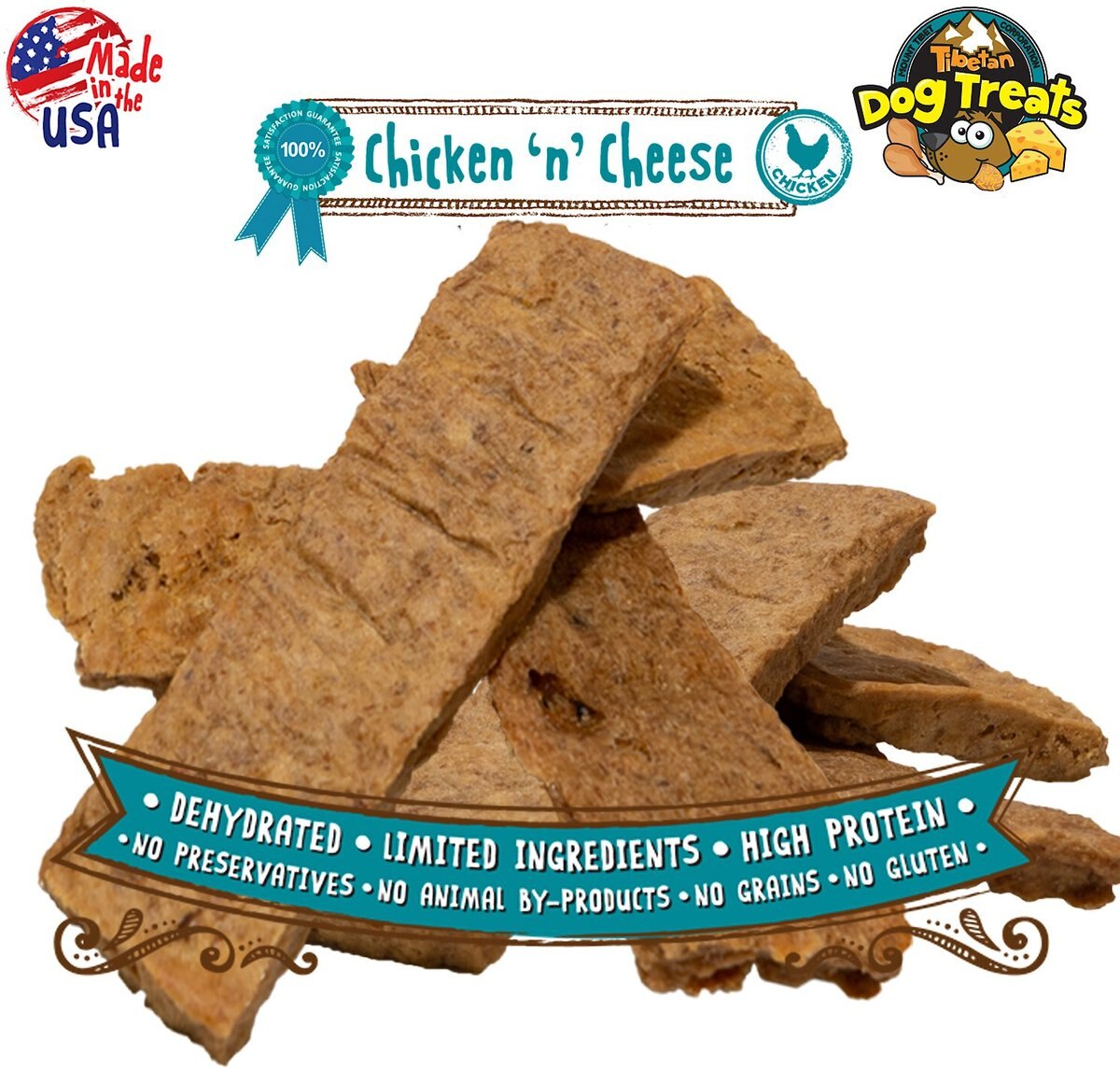 Tibetan Dog Treats Chicken 'n' Cheese Grain-Free Dehydrated Dog Treats， 3.5-oz pouch