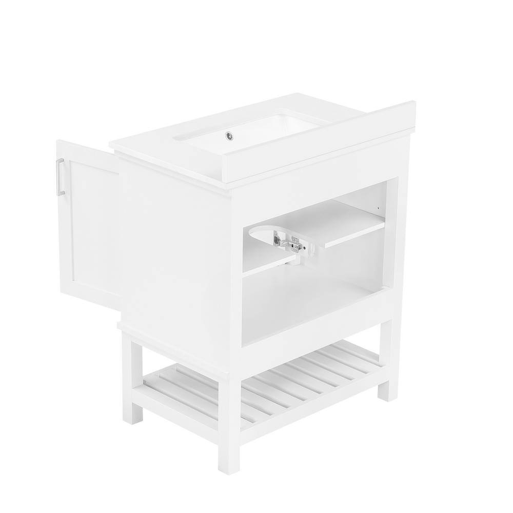 Home Decorators Collection Tupelo 30 in. W x 19 in. D x 34.50 in. H Freestanding Bath Vanity in White with White Engineered Stone Top Tupelo 30W