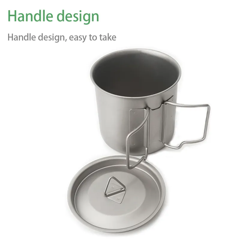 High quality Titanium Cup Camping Mug Foldable Handle Titanium Pot With Lid Single Wall Mug 350ml Cover Holder