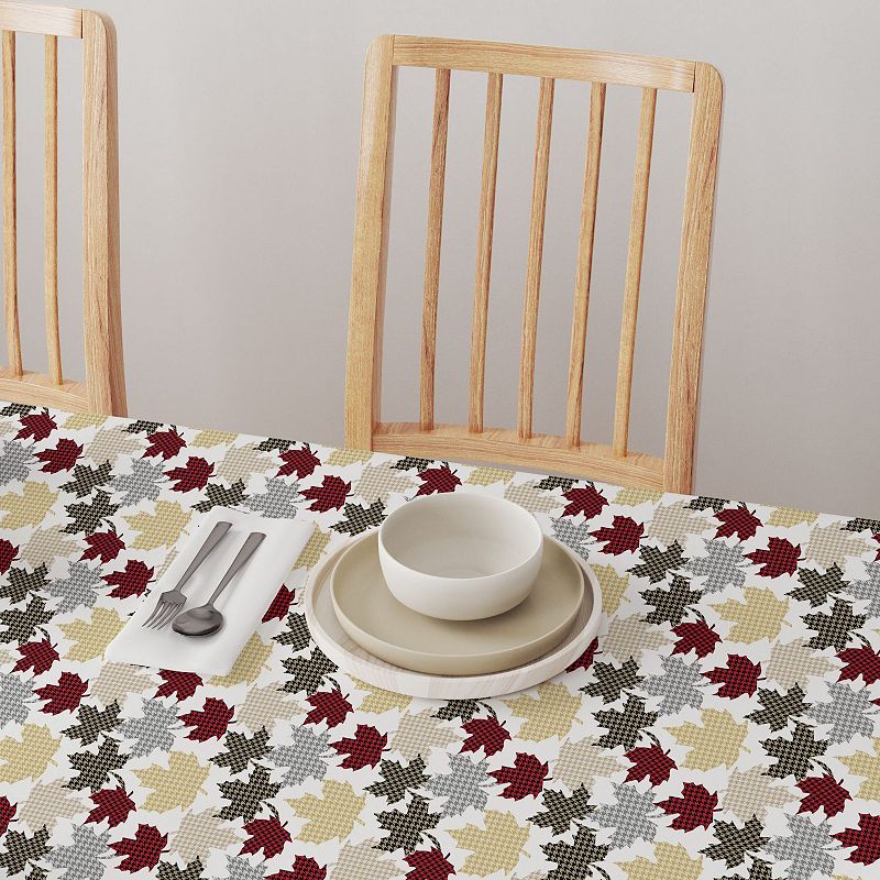 Rectangular Tablecloth， 100% Cotton， 60x120， Houndstooth Maple Leaves