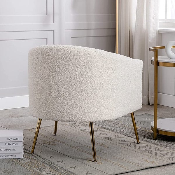 Modern Glam Upholstered Living Room Accent Barrel Chair with Golden Legs