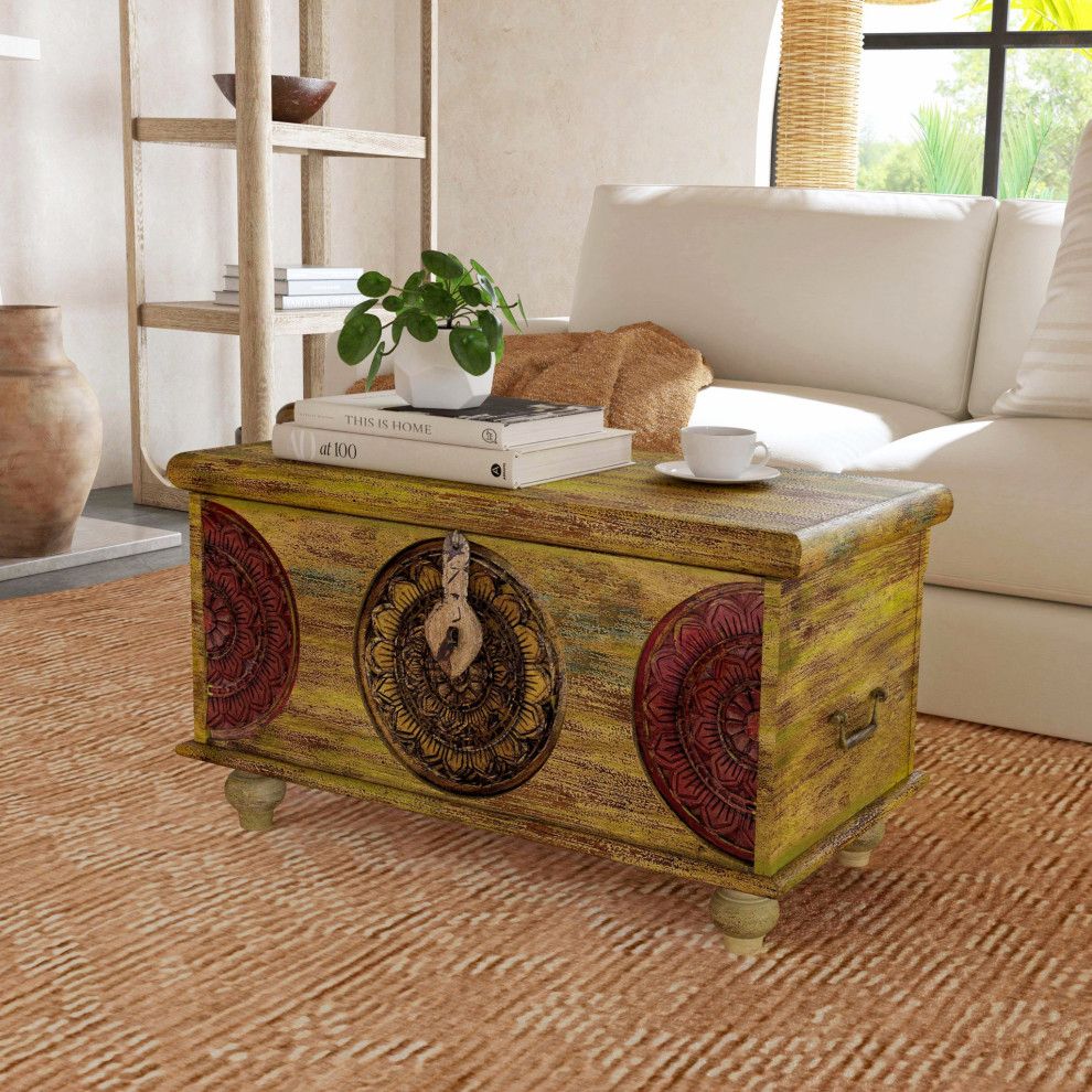 Mesa Carved Wooden Trunk Coffee Table   French Country   Coffee Tables   by HomeRoots  Houzz