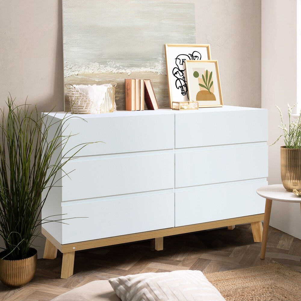 Modern White Wood 6 Drawer Dresser