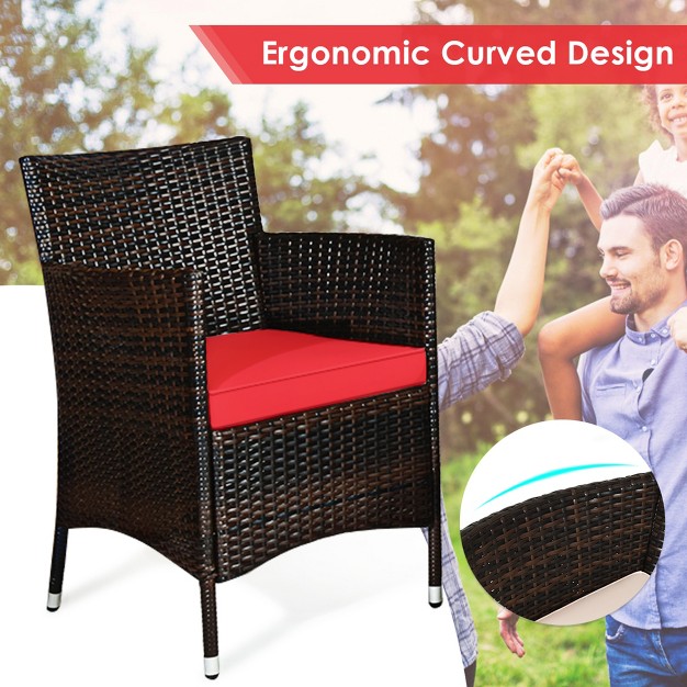 Tangkula 4 Pieces Patio Rattan Conversation Furniture Set Outdoor W Brown amp Red Cushion