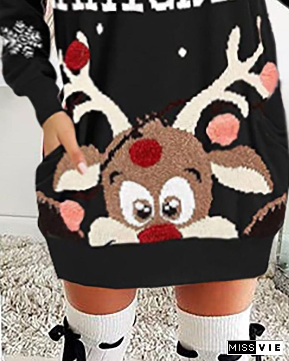 Christmas Moose Letter Print Dress P10811