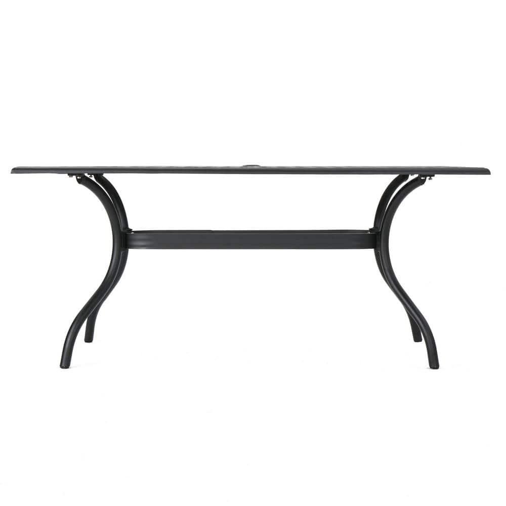 Noble House Cayman Black Sand Rectangle Aluminum Outdoor Dining Table