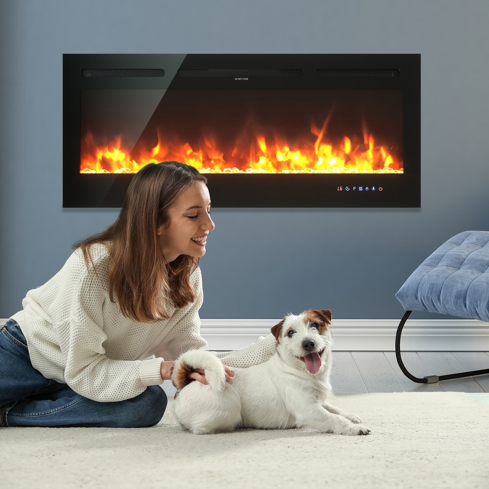 Recessed Electric Fireplace Wall Mounted Heater with Multicolor Flame