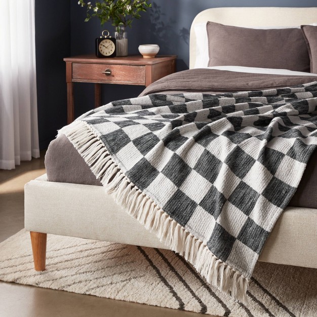 Woven Cotton Checkered Bed Throw