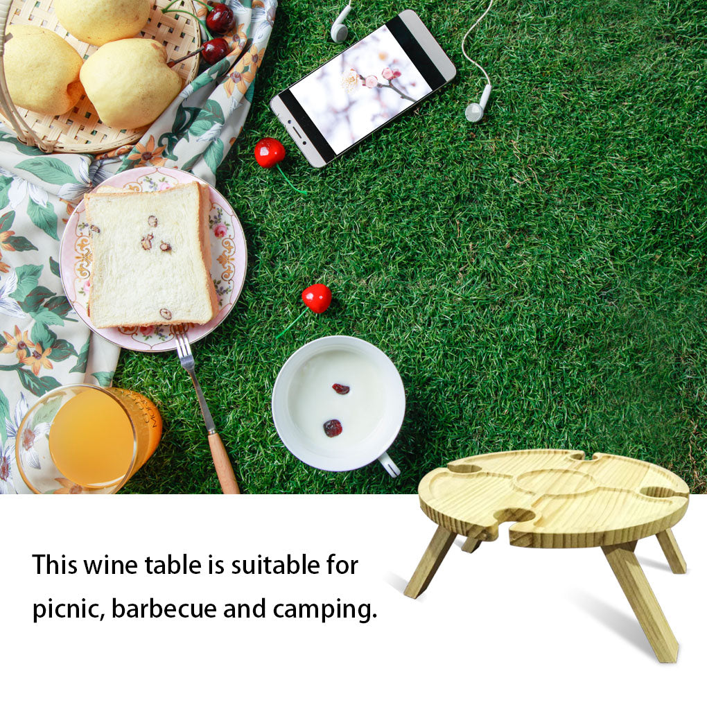 1111Fourone Barbecue Wine Table Wooden Outdoor Glass Table Foldable Portable Picnic Wine Holder for Camping