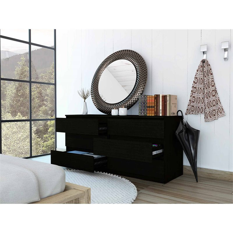 Atlin Designs Modern 6-Drawer Wood Bedroom Double Dresser in Black