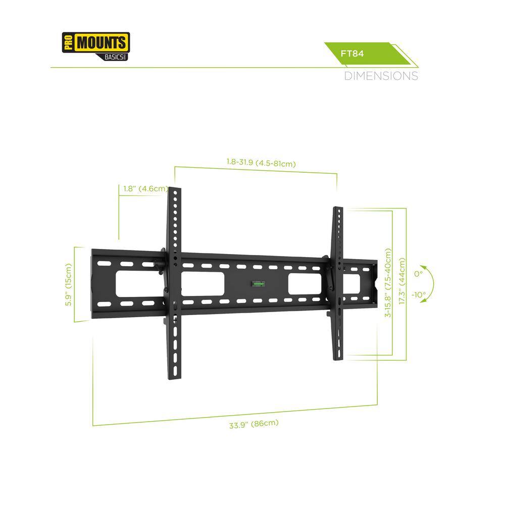 ProMounts Extra Large Slim TV Wall Mount for 50-90 inch 165 lbs. VESA 200x200 to 800x400 TouchTilt Technology and Locking brackets FT84