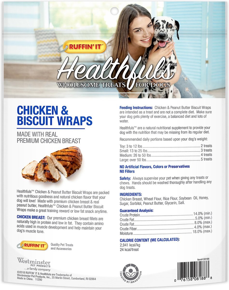 RUFFIN' IT Healthfuls Chicken and Peanut Butter Biscuit Wraps Dog Treats