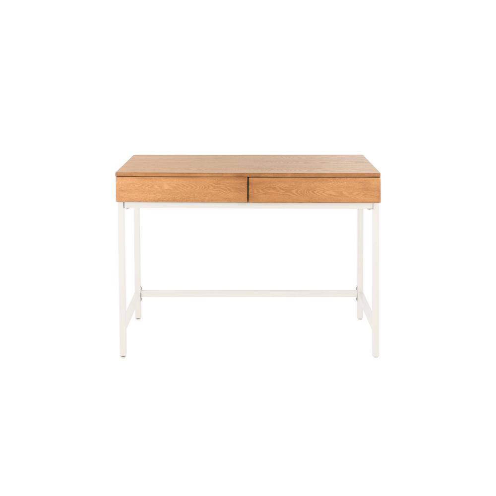 StyleWell Donnelly White Metal and Natural Wood Finish Writing Desk with 2 Drawers (42 in. W x 30 in. H) PT7024WH