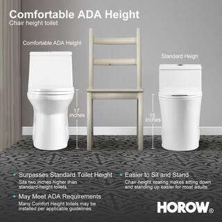 HOROW 1-piece 0.8 GPF1.28 GPF High Efficiency Dual Flush Elongated Toilet in. White Soft-Close Seat Included ADA Height HR-0138