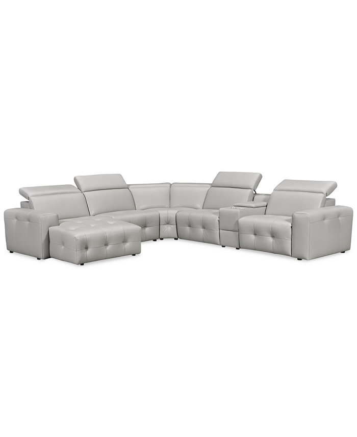 Furniture CLOSEOUT! Haigan 6-Pc. Leather Chaise Sectional Sofa with 1 Power Recliner