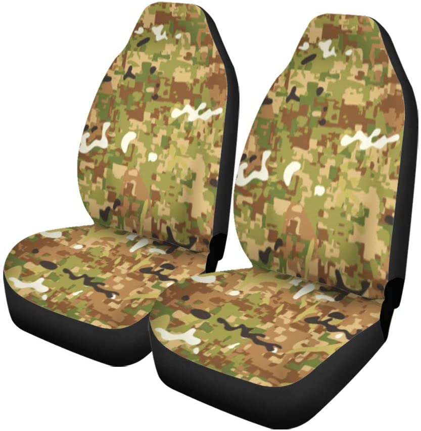 FMSHPON Set of 2 Car Seat Covers Brown Camoflage Multi Terrain Transitional Camouflage Pattern Green Armed Universal Auto Front Seats Protector Fits for Car，SUV Sedan，Truck