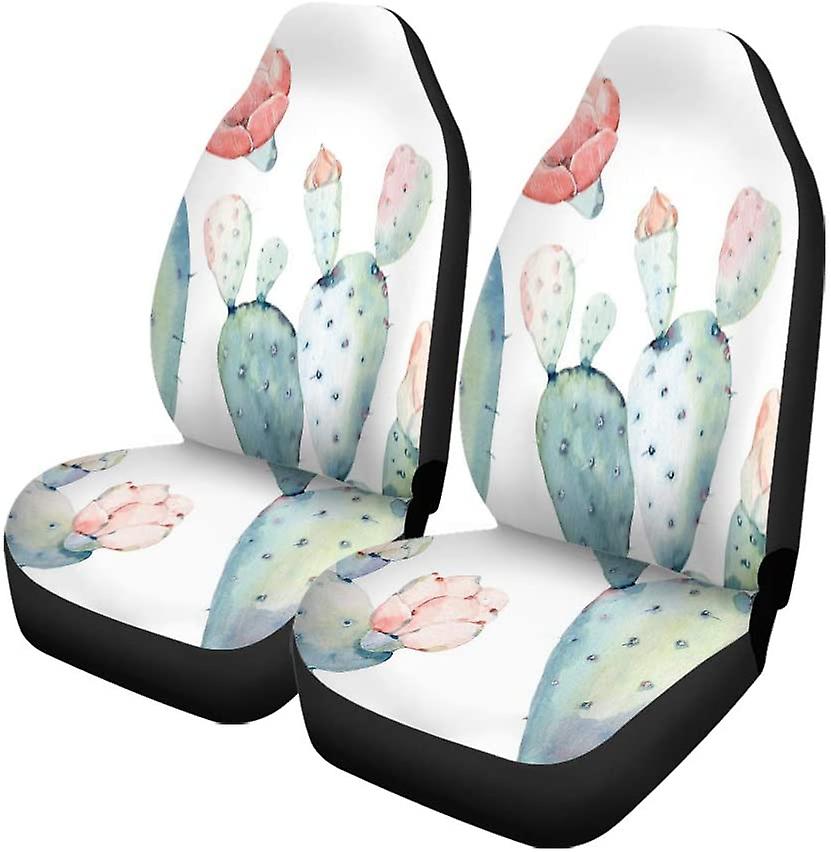 Set Of 2 Car Seat Covers Succulent Watercolor Saguaro Cactus It Perfect Birthday Bloom Blooming Universal Auto Front Seats Protector Fits