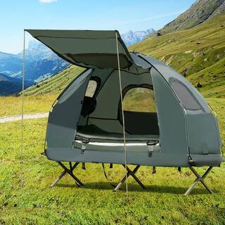 HONEY JOY 1-Person Metal Folding Camping Tent Cot Portable Pop-Up Tent with Sleeping Bag and Air Mattress for Outdoor TOPB005098