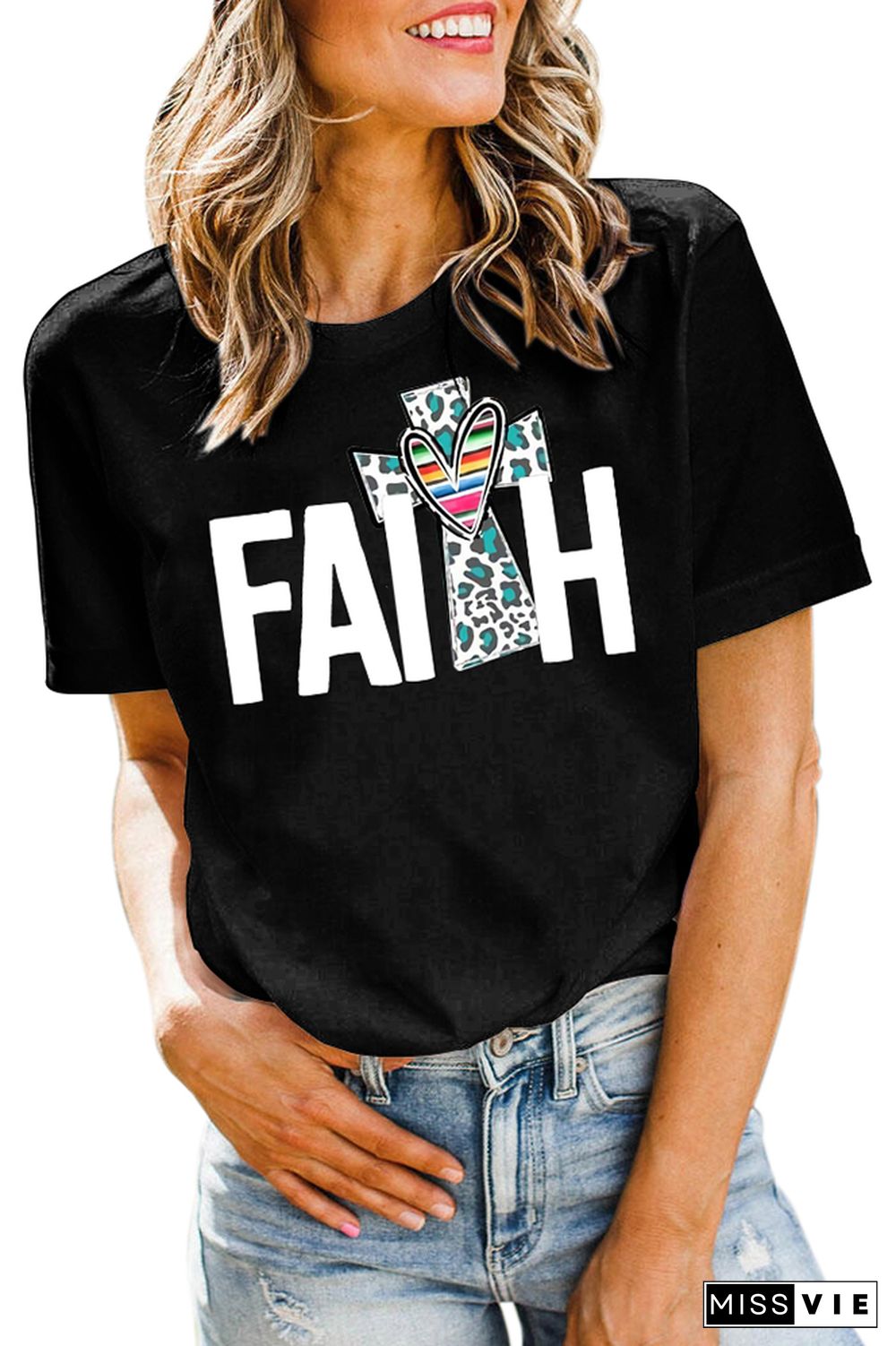 Faith Print Graphic Tees for Women Wholesale Short Sleeve T shirts Top