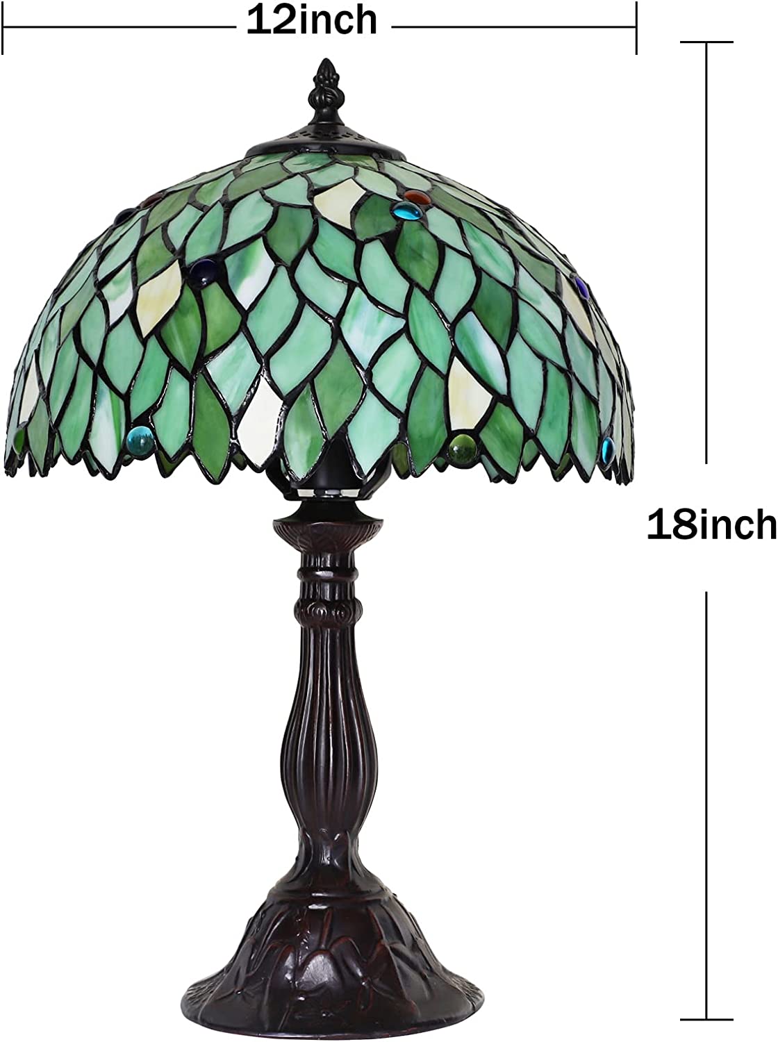 YELROL Tiffany Lamp Table Lamp Stained Glass Leaf Bedside Lamp Reading Desk Light for Bedroom Living Room Green 18\u201D Tall 1 PCS LED Bulb(2700K E26) Included Unique Gifts