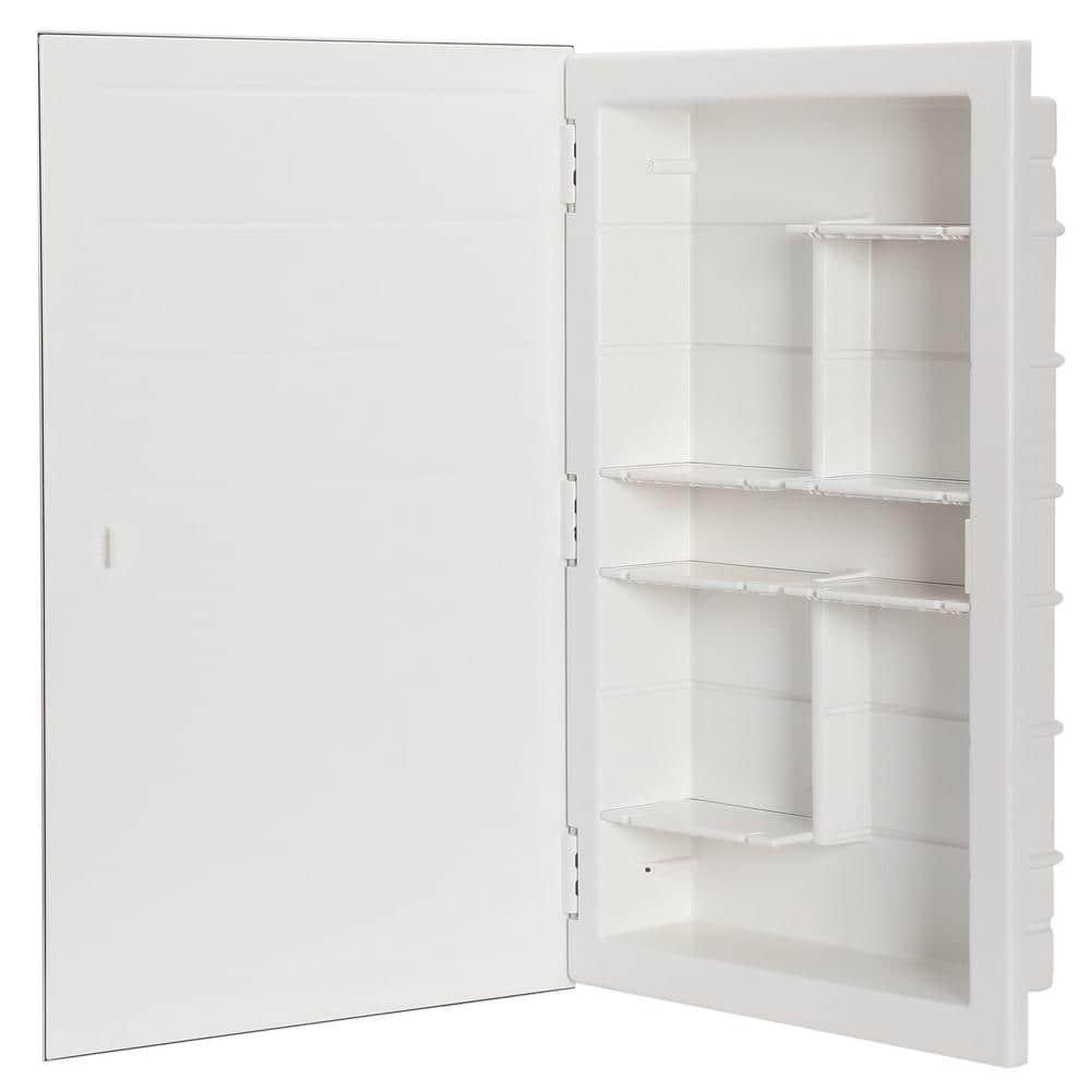 Glacier Bay Spacecab 16 in x 26 in x 312 in Frameless Recessed 1Door Medicine Cabinet with 6Shelves and Beveled Edge Mirror