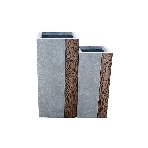 Set Of 2 Kante Lightweight Tall Outdoor Square Concrete Planter Timber Ridge Gray Rosemead Home amp Garden Inc