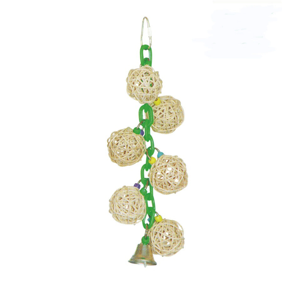 A  E Happy Beaks Vine Balls On Chain With Bell Bird Toy