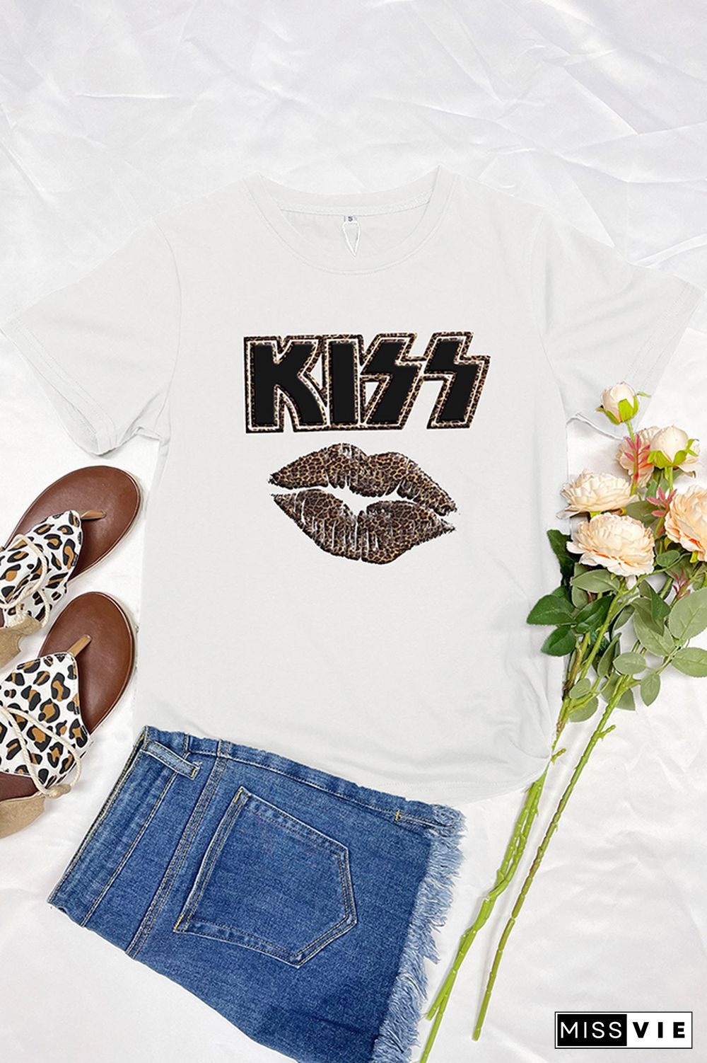 Rock Bands Kiss Lip Short Sleeve Graphic Tee Wholesale