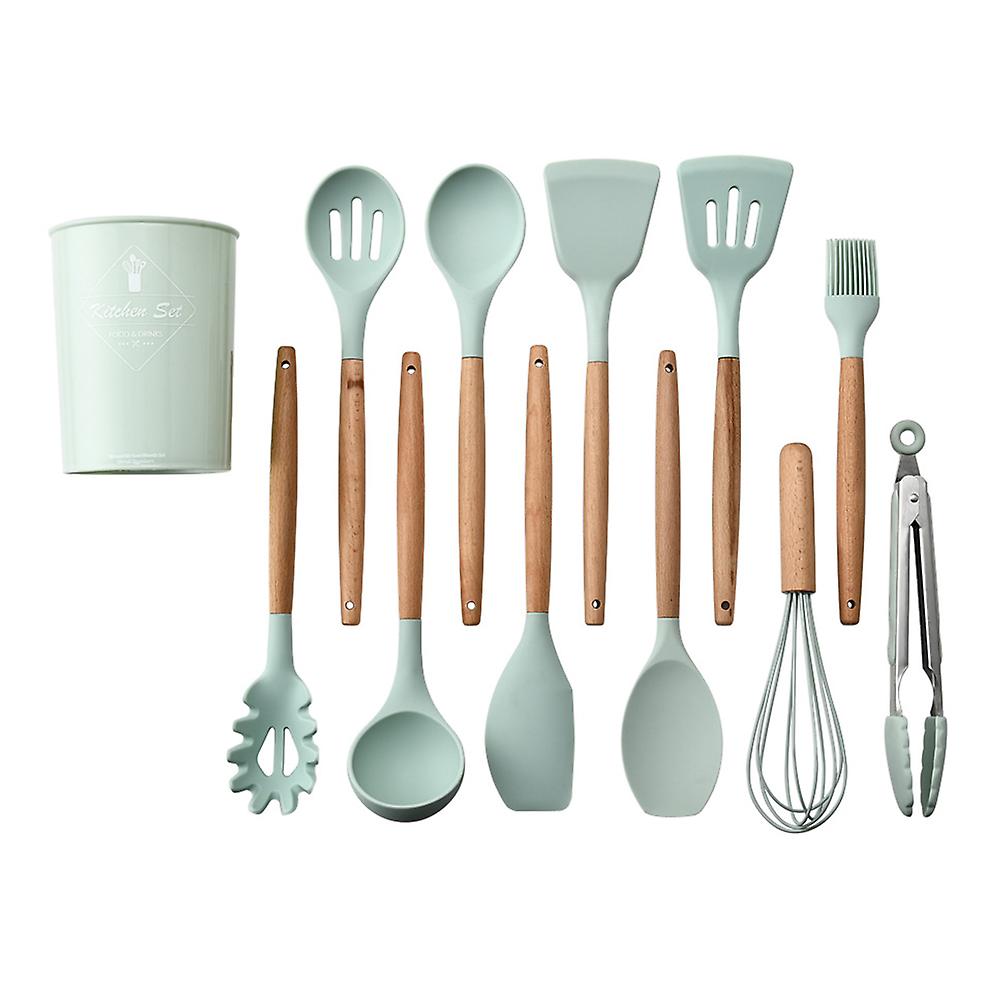 Wooden Handle Silicone Kitchenware 11-piece Set Nine-color Optional Light Green Light Green