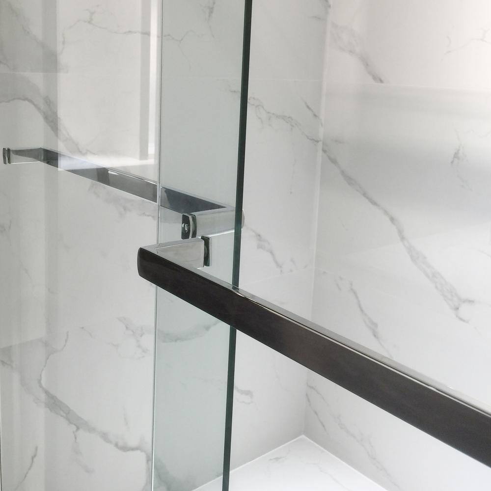 WOODBRIDGE Graceburg 56 in. - 60 in. x 62 in. Frameless Sliding Shower Door with Shatter Retention Glass Opening in Brushed Nickel HSD3624