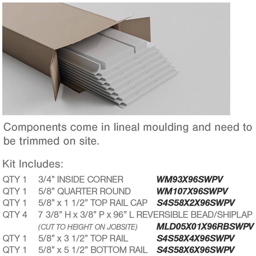 Ekena Millwork 58 in. x 96 in. x 32 in. PVC Deluxe Shiplap Nickel Wainscoting Moulding Kit (for Heights up to 33-58 in.) WPKP32NGD