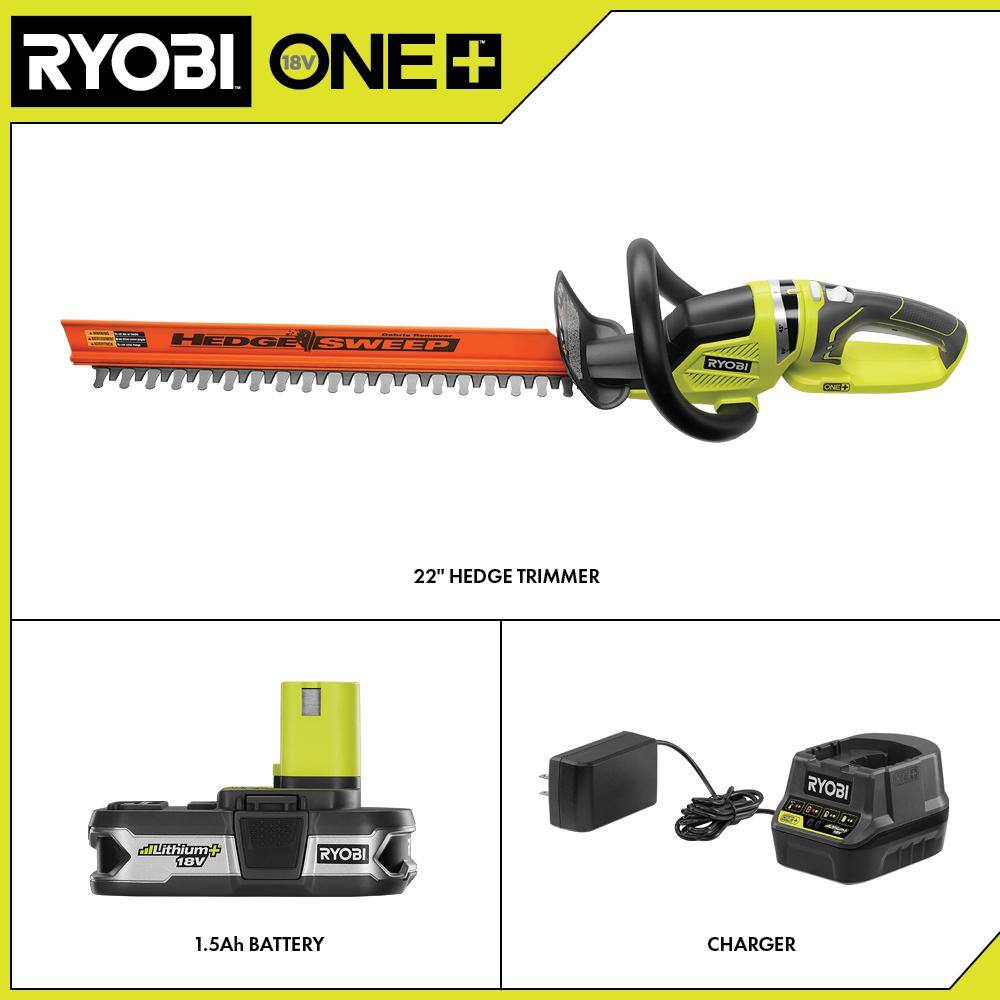 RYOBI ONE+ 18V 22 in. Cordless Battery Hedge Trimmer with 1.5 Ah Battery and Charger P2660