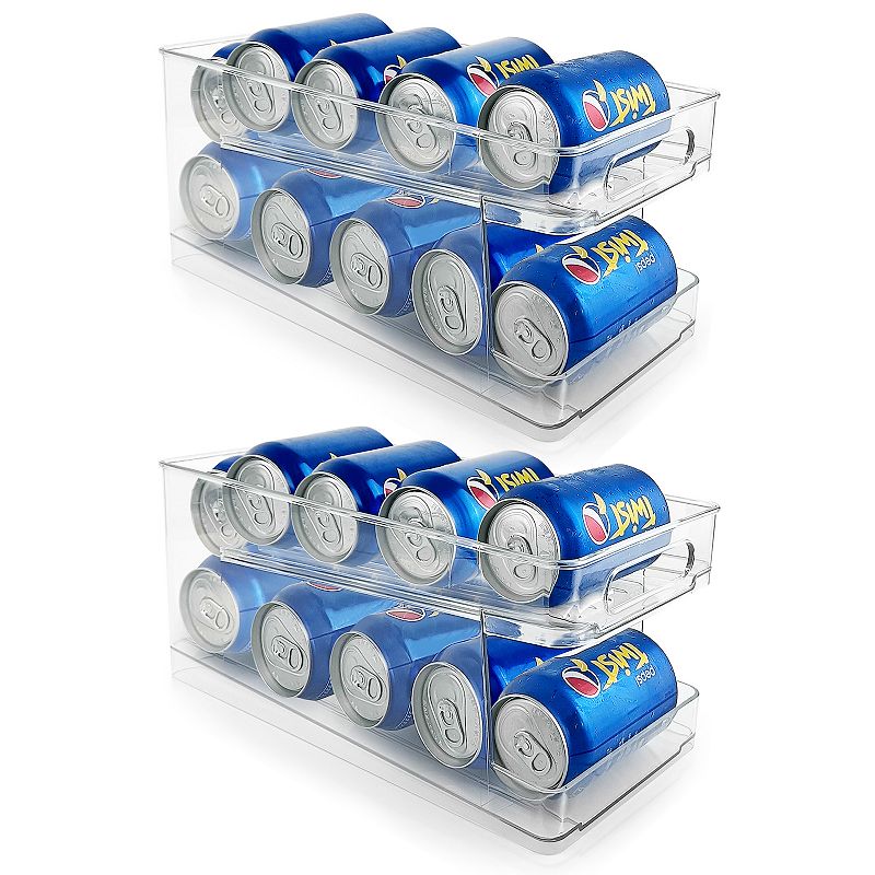 Clear Soda Can Organizer Holder for Refrigerator w Lid Top Storage Holds