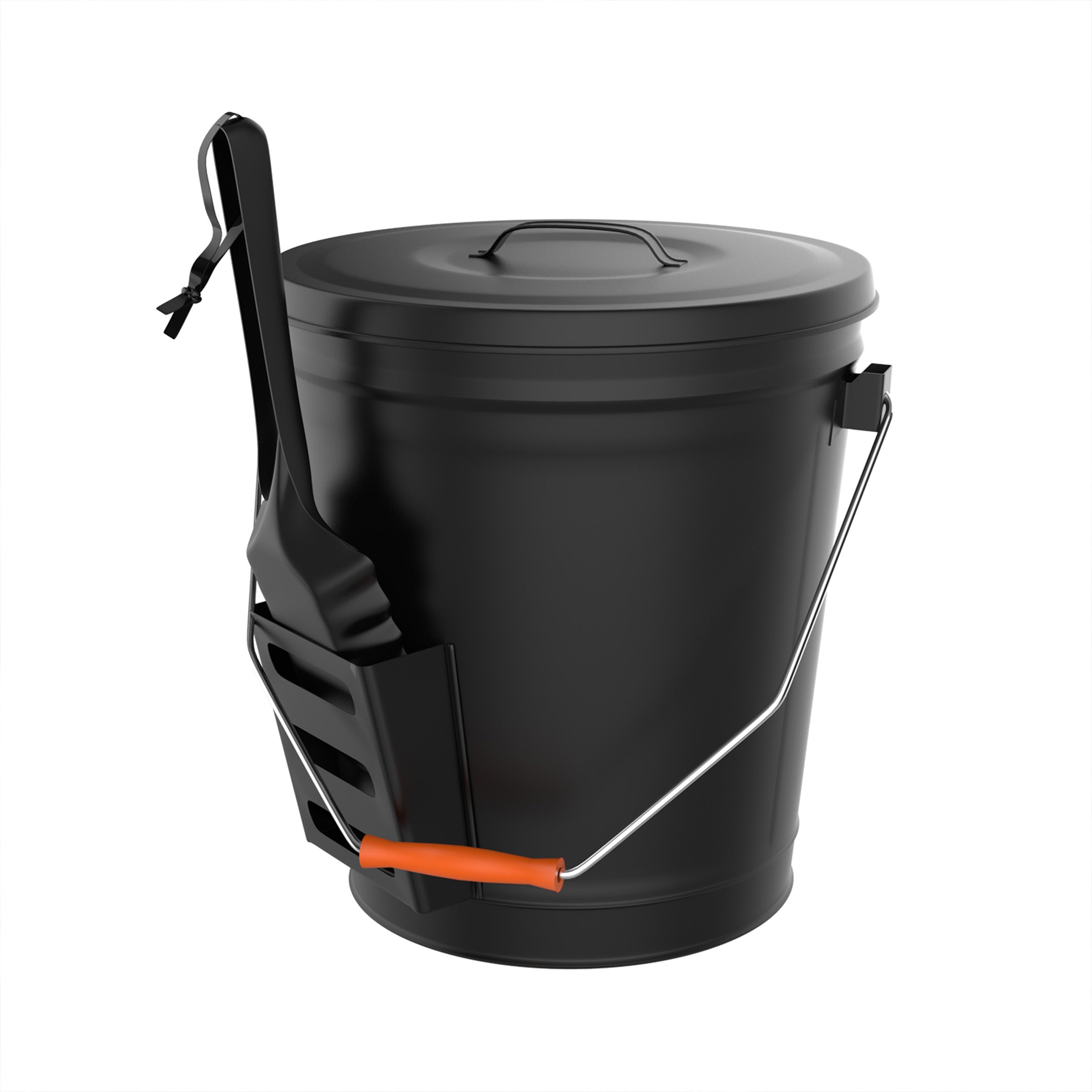 Pure Garden Ash Bucket， Steel， Secure Lid， Black